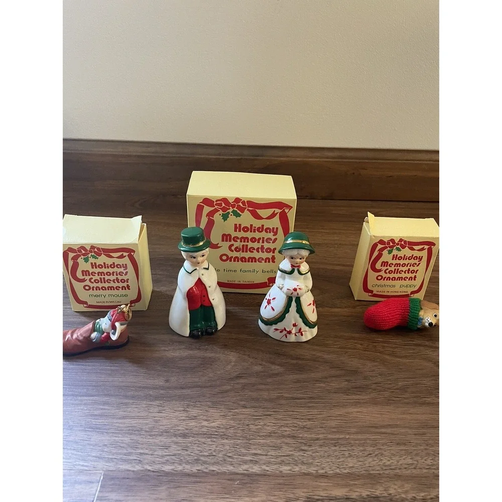 Vintage Holiday Memories Collector Ornaments  Lot Family Bells Mouse Puppy